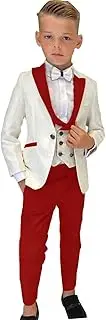 [NULOPOR] Boys Formal Suit Wedding Tuxedo 3 Pieces Floral Jacket Pants Vest Kids Party Blazer Set 2-14 Years Old, Red, 7