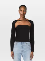 Black Long Sleeve Backless Top