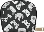 [JEJEA] Game Controller Print Credit Card Holder Wallet, Small Card Holder Wallet with Zipper,Leather Card Holder, White, One Size