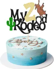 1Pc Cowboy 2nd Birthday Cake Topper Glitter Second Birthday Hat Cowboy Two Cake