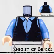 LEGO Minifigure Torso BLACK Male Vest Medium Blue Shirt with Collar