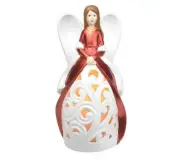 Home Reflections Battery Ceramic Angel Luminary with Flameless Candle and Timer