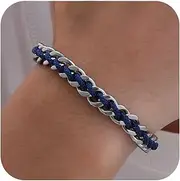 [Gamtic] Silver Cuban Chain Bracelet for Men-Black/Blue/Red Nylon Rope Stainless Steel Cuban Link Bracelets, Non Tarnish Adjustable Bracelet Mens Jewelry Gifts for Christmas 2024