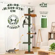 Cat Tree Tower Scratching Post Sisal Scratcher Furniture Stand Scratch Pole Climbing Floor to Ceiling Hammock Platforms 229-275cm