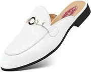 [XQWFH] Men's Slip-on Mule Sandals Loafer with Gold Buckle,Fashion Leather Formal Wear Casual Backless Dress Slippers