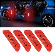 4PCS Reflective Open Warning Stickers for Car Door, Night Visibility Auto Safety Prompt Decals, 3.6 Inch Anti-Collision Protective Strip Tape, Car Accessories Universal for Truck, SUV, Van (Red)