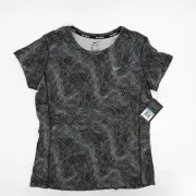 NEW Nike Running Shirt Womens medium Black Gray Compression Cap Sleeve Active