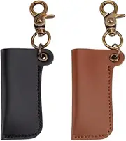 DELORIGIN 2 Colors Leather Lighter Case Holder with Alloy Swivel Clasps 4.7" Lighter Case Cover PU Leather Case Pouch with Shackles Portable Mini Bag for Standard Size Lighters Small Items