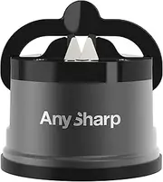 [AnySharp] Pro Metal Knife Sharpener, Hands-Free Safety, PowerGrip Suction, Sharpens All Kitchen Knives, Ideal for Hardened Steel & Serrated, World's Best, Compact, One Size, Matte Grey, Metal