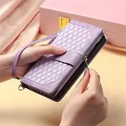 Style Lanyard Rhombic Leather Case for Samsung Galaxy S23 S22 S21 S20 FE S10 S9 S8 Plus,Purple,for Samsung Note20 Ultra