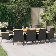 Generic 11 Piece Garden Dining Set with Cushions Black,3103602