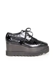 Black Faux Leather Elyse Star Derby Platforms
