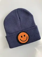 New Kids Smiley Face Knitted Beanie Slate & Orange Boys & Girls Winter Hat
