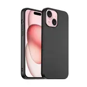 For Apple iPhone 15 Plus Silicone Silky Soft Case with Microfiber TPU Ultra Slim Anti Scratch Shockproof Cover (Black)