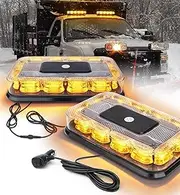 LUMENIX 72 LED Roof Top Strobe Beacon Lights Magnetic Mount 2-IN-1 Warning Flashing Emergency Mini Light Bar for Construction Vehicles Snowplow Tow Trucks Postal Mail Cars - Amber
