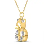 10k Yellow Gold Round Diamond Bear Animal Pendant 1/10 Cttw
