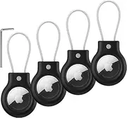 Leonids AirTag Holders 4 Pack, Secure Wire Lock Airtag Keychain Case Compatible with Apple AirTags Keyring for Luggage, Backpack (Black)