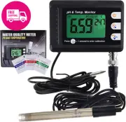 2-in-1 pH Temperature Meter Tester Kit BNC Probe Auto Temp Hydroponics Lab Use