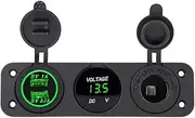 Car Cigarette Lighter 12V-24V Digital Dual USB Cigarette Lighter Splitter Plug Socket with Waterproof Cover Black for Motorcycle ATV Boat Marine UTV Caravans Travel Trailer (Green LED)