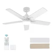 42 Inch White Ceiling Fan with Light and Remote Control. Dimmable 3 Color Tem...