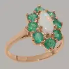 Solid 10k Rose Gold Natural Opal & Emerald Womens Cluster Ring - Sizes 4 to 12