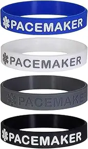 Max Petals PACEMAKER Medical Alert ID Silicone Bracelet Wristbands 4 Pack, One Size, Rubber