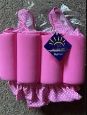 Kids Floatation Swimsuit Pink Polka Dots Swim Vest 1 Piece Size 18 - 24 Mos NEW