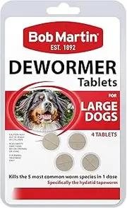 Bob Martin Worming Tablets for Dogs - Worming Treatment for Medium & Large Dogs. Kills 5 Most Common Worms in 1 Dose. 4 Chewable Liver Flavored Tablets 40g