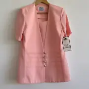 Vintage 80s 90s Peach Pink Top Blouse Set Suit Retro New