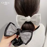 在飛比找momo購物網優惠-【Golicc】韓國 滿鑽 蝴蝶結 髮圈(髮飾 髮帶 髮圈手