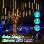 LED Solar Meteor Shower Rain Drop String Warm Lights Xmas Falling Star Tree