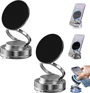 360° Adjustable Vacuum Magnetic Phone Holder, Foldable Magnetic Suction Cup Mount Compatible with iPhone & All Smartphones for Car/Gym/Mirror/Shower (2pcs-White)