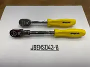 Snap-on Tools USA NEW 2pc YELLOW 1/4" Drive Hard Grip Fixed & Flex Ratchet Set