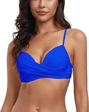 [RELLECIGA] Women's Underwire Bikini Top Twist Front Underwire Bikini Top, Royal Blue, XL