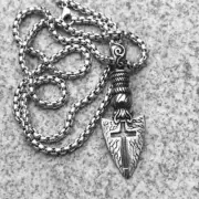 Men Fashion Jewelry Silver Celtic Viking Shield Spear Cross Pendant Necklace 102