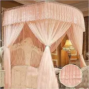 Princess Canopy for Girls Double Layer 4 Corner Post Bed Curtains Canopy with U-Shaped Bracket Bed Decoration 3 Openings Mosquito Net for King Size and Large Queen Si(Size:200×220×210cm,Colo