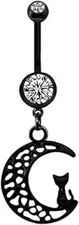 [Niaspi] 14G Black Moon Heart Ghost Belly Button Rings for Women Girls Surgical Steel Sparkling CZ Dangle Belly Naval Rings Curved Barbell Belly Piercing Jewelry
