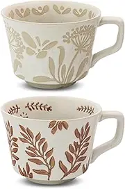 LINVIA Ceramic Coffee Mug, 12 oz Novelty Unique Teacup with Large Handle, Stoneware Cup for Tea Mocha Latte Cappuccino Espresso (Set of 2, Butterfly and Ivy)
