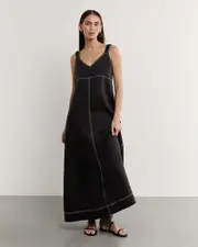 [Jag] Jag Women's Sara Linen Midi Dress In Black Size 10 10 Black
