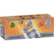 Sunkist Zero Sugar Orange Soft Drink Cans Multipack 375mL x 10 pack