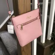 Coach Mini Rowan File Bag Crossgrain Leather Gold / Powder Pink CE871 Brand New