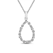 0.25 CT. T.W. Baguette and Round Natural Diamond Teardrop Pendant in 10K White Gold