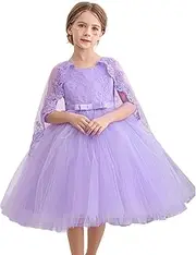 [KAQININI] Flower Girl Dress Vintage Fancy Tulle Sparkly Prom Pageant Birthday Party Dresses with Tulle Shawl 4-8 Years