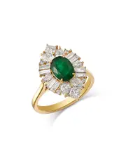 Bloomingdale's Fine Collection Emerald & Diamond Mixed Cut Halo Ring in 14K Yellow Gold