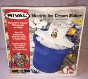 NEW Rival 8401 BL Electric Ice Cream and Yogurt Maker Or Freezer 4 Qt USA Blue