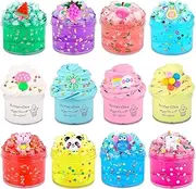 12 Pack Slime kit with 8 Clear Slime & 4 Butter Slime, Super Soft Non-Sticky, Jelly Cube Crunchy Crystal Slime for Birthday Party Favor, Colorful Stress-Reducing Sensory Toys for Girls and Boys