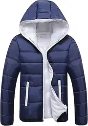 [JEShifangjiusu] Men's Regular-Fit Zipper Down Jacket Fashion Lightweight Parka Windproof Coat, Dark Blue, M