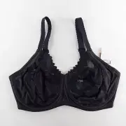 Chantelle Amazone Full Figure Underwire Bra 32DD Black Unpadded Lace Trim NEW