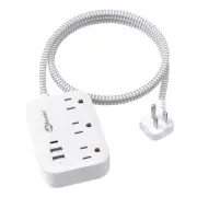 Flat Plug Power Strip with USB Ports, Flat Extension Cord 3FT with 3 AC