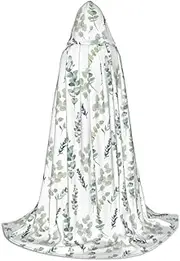 SKKNT Eucalyptus Leaves Print Halloween Hooded Cloak Full Length Cape With Hood For Men And Women For Carnival
